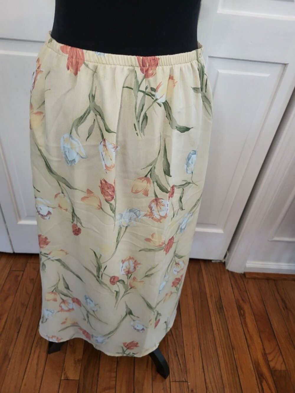 Cricket Lane Vintage 90s Beige Floral Sheer Maxi Skirt Elastic 3X Cottage Fairy - Picture 2 of 8